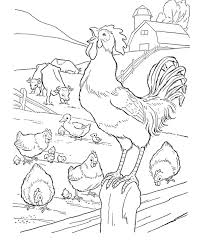 Farm Coloring Page With Roster And Chickens Farm Animal Coloring Pages Animal Coloring Pages Farm Coloring Pages