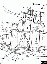 Castle Surrounded By A Moat Filled With Water With The Drawbridge Opened Coloring Page Castle Coloring Page Coloring Pages Castle Drawing