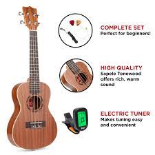 Pretty much every major guitar manufacture has jumped on the ukulele band. Best Choice Products Acoustic 23 Inch Sapele Wood Concert Ukulele Starter Kit With Gig Bag Strap Tuner Strings And Picks Walmart Com Walmart Com