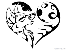 Funny free wolf coloring page to print and color. Tribal Wolf Coloring Pages Tribal Wolf Amp Moon Heart Printable Coloring4free Coloring4free Com