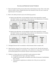 Excretory And Endocrine Systems Worksheet Name And Explain The