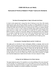 Maybe you would like to learn more about one of these? Pdf Comd 363 Music And Media Examples Of Previous Research Project Topics And Abstracts The Role Of Streaming Music In Today S Life And In The Future Cutting Out The Middleman In The Music