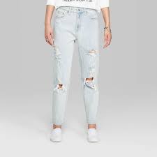Women S High Rise Distressed Mom Jeans Wild Fable Light Wash 0 Women S Blue In 2020 Mom Jeans High Waist Jeans High Rise Mom Jeans