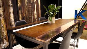 wood & copper top dining table