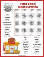 A 30 question printable foods crossword with answer key. Fast Food Crossword