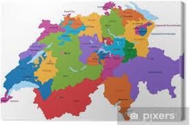 In plaats daarvan is zwitserland een samenleving van in hoofdzaak vier inheemse. Canvas Kleurrijke Zwitserland Kaart Met Staten En Grote Steden Pixers We Leven Om Te Veranderen