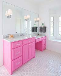 (via houzz) add a pop of color to a stark white bathroom by painting just the vanity! Think Pink 5 Girly Bathroom Ideas Best Friends For Frosting Girly Bathroom Girl Bathrooms Hot Pink Bathrooms