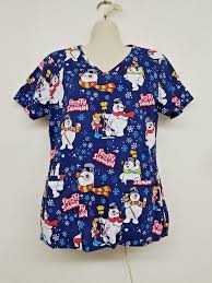 frosty the snowman snow christmas scrub top uniform size x