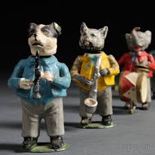 German Lead Nodding Animal Band Animals Ceramic Animals Antique Collection