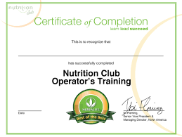 Certificate Nutrition Club Herbalife Certificate