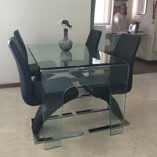 Cosmoliving by cosmopolitan westwood glass top dining table. Full Glass Dining Table For 4 Furniture Home Living Furniture Tables Sets On Carousell