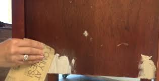 The veneer on the table top was badly chipped and what was still there had pretty intense water rings and discoloration. How To Repair Damaged Veneer Before Painting Furniture Grillo Designs