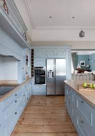 Priced for less w/ free shipping! Handcrafted Kitchen In Powder Blue And Wood Town Country Living Light Blue Kitchens Kitchen Cabinets Light Wood Wood Floor Kitchen
