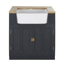 Cuisine cezanne maison du monde. Meuble Bas De Cuisine Pour Evier En Manguier Massif Gris Ardoise Cezanne Maisons Du Monde