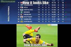 In sports leagues, promotion and relegation is a process where teams are transferred between multiple divisions based on their performance for the completed season. The Relegation Zone With Dortmund Hamburg And Stuttgart 3 Traditional Clubs Didnt Expect Dortmund There Some Months Ago Troll Football