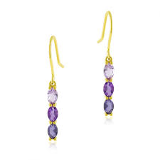 Paire de boucles d'oreilles en pierre d'améthyste, attaches de type clou en métal hypoallergénique. Achat Boucles D Oreilles En Or Jaune Amethystes Et Cordierite Longueur Taille Unique Le Manege A Bijoux