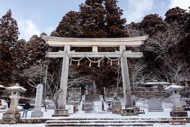 中社：圧巻の鳥居と巨木に囲まれた境内（AI 生成）