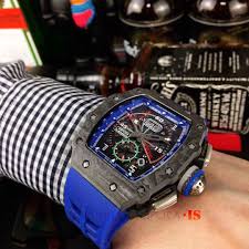 Equipped with the caliber rmac1, this timepiece offers an annual calendar, a flyback chronograph with central. Rm 11 04 Ajá»ra Richard Mille Navy Blue Strap