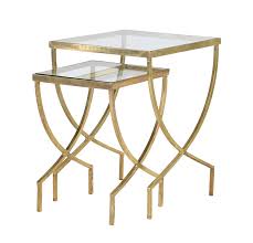 A classic nest of tables, two rectangular nested side tables with a rustic dark brown mahogany finish with a a beautiful and elegant antique nest of three tables in mahogany. Orion Nest Of 2 Gold Curve Tables Tree Frog