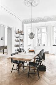 Poul Henningsens Snowball Lamp And Large Dining Table Inside Of An Large Scandinavian Apartment Scan Design Large Dining Table Dining Room Inspiration