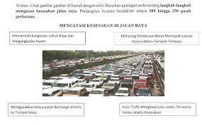 Terjadi kecelakaan dan mengganggu kelancaran lalu lintas, karena masyarakat yang menonton kejadian kecelakaan atau karena kendaran yang terlibat. Laman Bahasa Melayu Spm Karangan Berpandu Rpogram Menyalin Karangan Cemerlang Langkah Langkah Mengatasi Kesesakan Jalan Raya