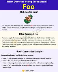 Foo Meaning Definition And Examples Of Foo In Online Conversations 7 E S L In 2020 Learn English Grammar Lessons Meant To Be