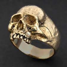 Gold Skull Ring14k Gold Skull Ringlarge Sizehalf Jawjack Etsy Gold Skull Sterling Silver Skull Rings Skull Ring