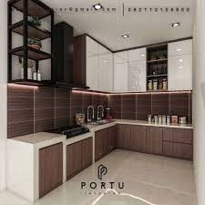 Umumnya, desain kitchen set minimalis tersusun dari beberapa kabinet, rak, dishwasher, dan kompor (dengan sistem pembuangan yang tepat). Kitchen Set Minimalis Warna Putih Motif Kayu Perumahan Taman Alfa Indah Joglo Kembangan Jakarta Portu Interior