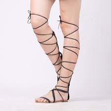 ᐃYeni 2017 Ayakkabılar Kadın Sandalet Lace Up Seksi Diz Yüksek çizmeler  Gladyatör Kravat Dize Rahat Düz Tasarımcı En Kaliteli Boyutu 4-10 - a296