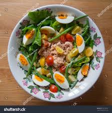 tuna salad nicoise floral ceramic bowl