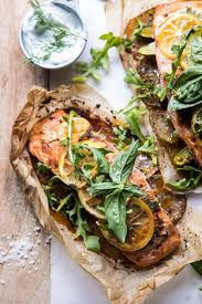 Parchment Baked Lemon Salmon And Potatoes With Dill Yogurt Half Baked Harvest Recipe Healthy Baked Salmon Recipes Baked Salmon Recipes