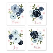 Sweet Jojo Designs Navy Blue And Pink Watercolor Floral Wall Art Prints Set Of 4 Blush Green White Shabby Chic Rose Flower Overstock 30260066 Lotus flower indoor outdoor metal wall art.