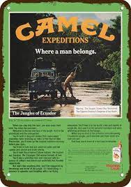 Camel is an american brand of cigarettes, currently owned and manufactured by the r. 1981 Camel Zigaretten Vintage Look Replica Blechschild Camel Mann Ecuador Dschungel Ebay