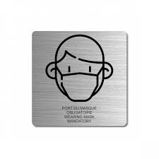 Étiquette adhésive pictogramme masque obligatoire conforme à la norme iso 7010. Plaque Port Du Masque Obligatoire Sobre
