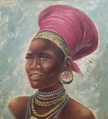 Early 20th Century Kent Cottrell Signed Original Oil Painting of South  African Woman, Wearing Traditional Zulu Head-ware and Jewelry