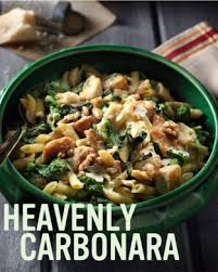 Creamy Bacon Carbonara Pasta With Chicken Rapini Knorr Ca Recipe Carbonara Pasta Creamy Bacon Carbonara Pasta Side Dishes