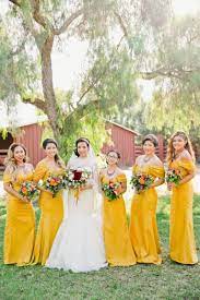 Orange Themed Long Beach Wedding Yellow Bridesmaid Dresses Yellow Bridesmaids Mustard Bridesmaid Dresses