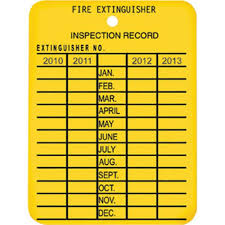 A monthly inspection color for may would be green and yellow, or for december would be orange and blue. Fire Extinguisher Inspection Tag Monthly Record