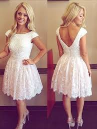 Cap Sleeves Scoop Neck A Line Beading Short Cocktail Dress Modern Cocktail Dress Lace Homecoming Dresses Cap Sleeve Prom Dress White Homecoming Dresses Short
