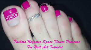 You can definitely check them out but care comes first! Negative Space Fuchsia Flower French Pedicure Nail Art Tutorial Toe Nail Art Rose Pearl Youtube