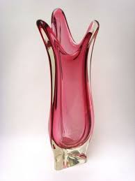 Murano Grand Vase En Verre Rose Souffle D Une Hauteur De 43 Cm Italie Vers 1960