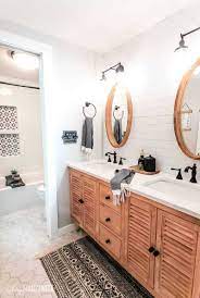 A modern boho farmhouse bathroom makeover reveal featuring golden select vinyl plank flooring. Modern Boho Farmhouse Bathroom Reveal Making Manzanita