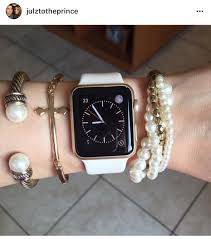 Gold Apple Watch 38mm 1st Gen With Bracelets Cute With Pearls And Gold With The Off White Sp Apple Watch Fashion Apple Watch Bracelets Apple Watch Accessories