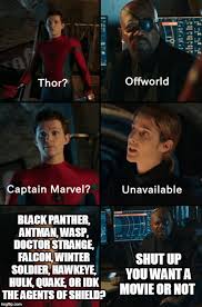 The person behind this meme noticed that the winter soldier wasn't actually incapacitated and that he most likely chose to be dramatic and lie next to if there was ever a way to look at the world through the soul stone, then there's a good chance that falcon and the winter soldier would've been as. Thor Off World Captain Marvel Unavailable Imgflip