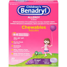 Childrens Benadryl Antihistamine Allergy Relief Chewables Grape 20 Ct
