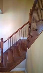 The cap of a stair is also called the tread. Stairs Capping Refacing Special Walnut Stain On Red Oak Metal Balusters 3 Coats Of Bona Mega Satin Finish Staining Stairs Metal Balusters Stairs
