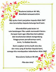Ngaturaken puji syukur dumateng ngarsanipun allah swt, bilih sampun jangkep 7 wulan anggenipun hanggarbini, anak kula. Template Ucapan 7 Bulanan