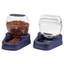 Both have clear containers to view levels of contents. Bergan Petite Gourmet Combo Pack Pet Feeder And Waterer Blue 13 X 11 5 X 11 25 Walmart Com Walmart Com
