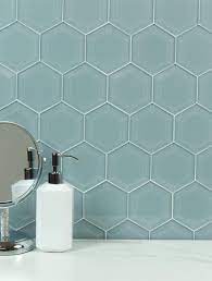 Blue glass mosaic bathroom wall tiles glossy crystal backsplash kitchen tile glam bathtub glossy glass tile backsplash with green yellow orange and white strip crystal wall tiles for. Grey Frost 4 Beveled Hexagon Glossy Glass Tile Sample In 2021 Tile Bathroom Diy Bathroom Bathroom Interior