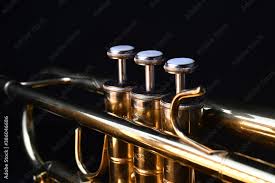 Poster Brass instruments, golden trumpet in the dark